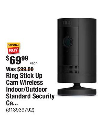 The Home Depot Ring stick up cam wireless indoor/outdoor standard security camera in black offer