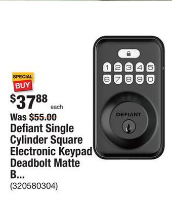 The Home Depot Defiant single cylinder square electronic keypad deadbolt matte black offer