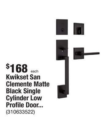 The Home Depot Kwikset san clemente matte black single cylinder low profile door handleset with halifax handle featuring smartkey security offer