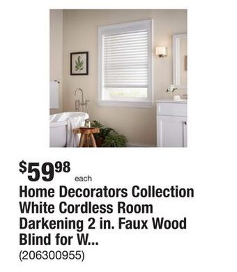 The Home Depot Home decorators collection white cordless room darkening 2 in. faux wood blind for window - 36 in. w x 64 in. l offer
