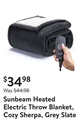 Walmart Sunbeam heated electric throw blanket, cozy sherpa, grey slate offer