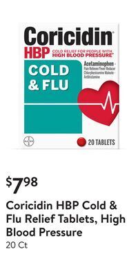 Walmart Coricidin hbp cold & flu relief tablets, high blood pressure offer