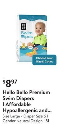 Walmart Hello bello premium swim diapers i affordable hypoallergenic and eco-friendly disposable swim dipes for babies and kids offer