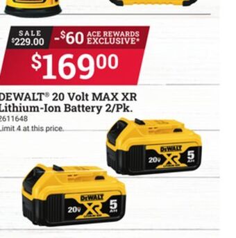 Ace Hardware Dewalt® 20 volt max xr lithium-ion battery 2/pk. offer