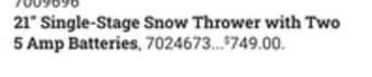 Ace Hardware 21" single-stage snow thrower with two 5 amp batteries offer