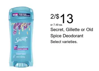 Walgreens Secret, Gillette or Old Spice Deodorant offer