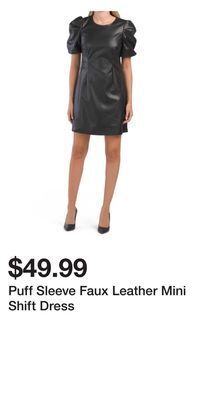 TJ Maxx Puff sleeve faux leather mini shift dress offer