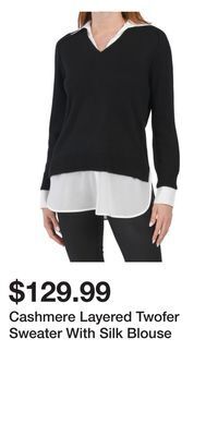 TJ Maxx Cashmere layered twofer sweater with silk blouse offer