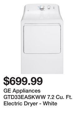 Kmart Ge appliances gtd33easkww 7.2 cu. ft. electric dryer - white offer