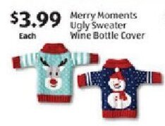 Aldi Merry Moments Ugly Sweater Wine Bottle Cover offer