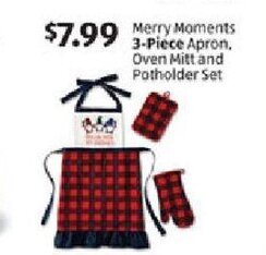 Aldi Merry Moments 3-Piece Apron, Oven Mitt and Potholder Set offer