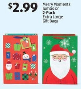 Aldi Merry Moments Jumbo or 2-Pack Extra Large Gift Bags offer