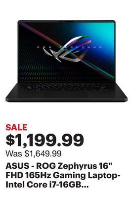 Best Buy Asus - rog zephyrus 16" fhd 165hz gaming laptop-intel core i7-16gb ddr5 memory-nvidia geforce rtx 3060-512gb pcie 4.0 ssd - o offer