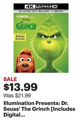 Best Buy Illumination presents: dr. seuss' the grinch [includes digital copy] [4k ultra hd blu-ray/blu-ray] [2018] offer