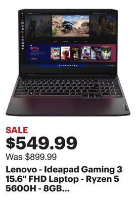 Best Buy Lenovo - ideapad gaming 3 15.6" fhd laptop - ryzen 5 5600h - 8gb memory - nvidia geforce rtx 3050 ti - 256gb ssd - shadow bla offer
