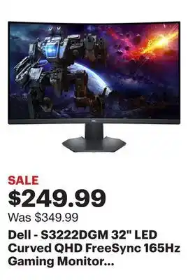 Best Buy Dell - s3222dgm 32" led curved qhd freesync 165hz gaming monitor (displayport, hdmi) - black offer