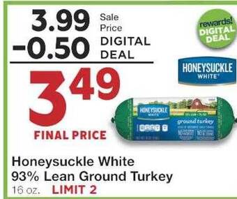 United Supermarkets Honeysuckle white 93% lean ground turkey offer