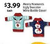 Aldi Merry moments ugly sweater wine bottle cover offer