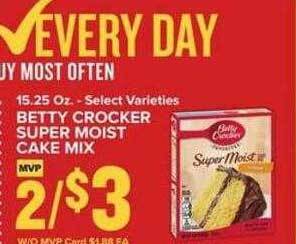 Food Lion Betty crocker super moist cake mix offer