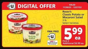 Safeway Reser's classic potato or macaroni salad offer