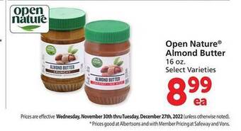 Safeway Open nature almond butter offer