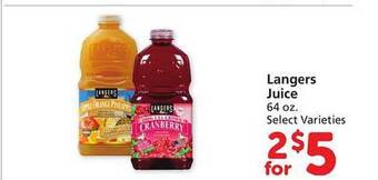 Safeway Langers juice offer