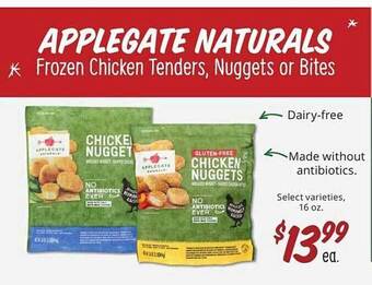 Sprouts Farmers Market Applegate naturals frozen chicken tenders, nuggets or bites offer