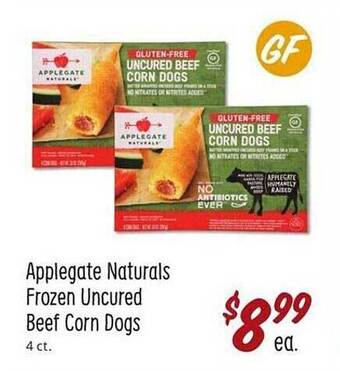 Sprouts Farmers Market Applegate naturals frozen uncured beef corn dogs offer