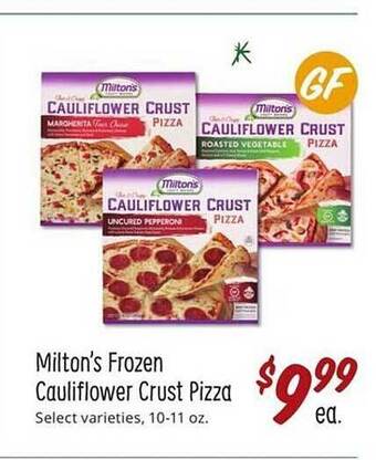 Sprouts Farmers Market Milton's frozen cauliflower crust pizza offer