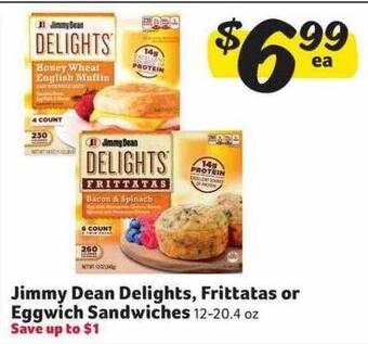 Winn Dixie Jimmy dean delights, frittatas or eggwich sandwiches offer