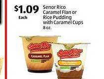 Aldi Senor rico caramel flan or rice pudding with caramel cups offer
