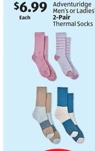 Aldi Adventuridge men's or ladies' 2-pair thermal socks offer