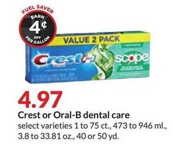 Hy-Vee Crest or oral-b dental care offer