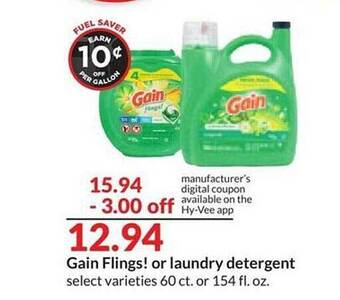 Hy-Vee Gain flings! or laundry detergent offer