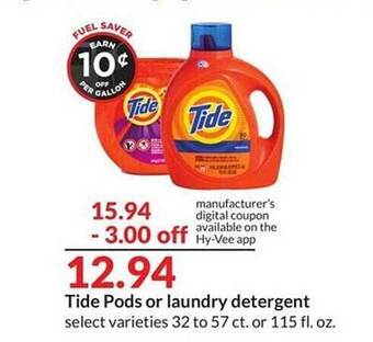 Hy-Vee Tide pods or laundry detergent offer
