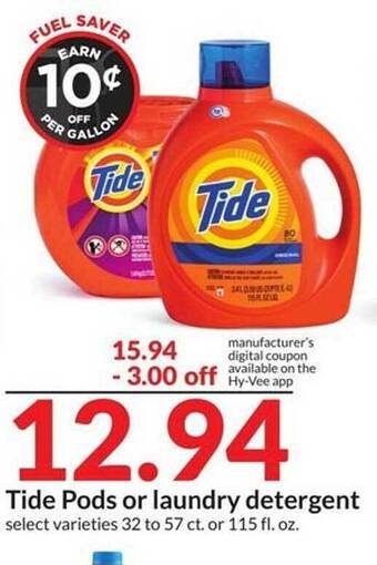 Hy-Vee Tide pods or laundry detergent offer
