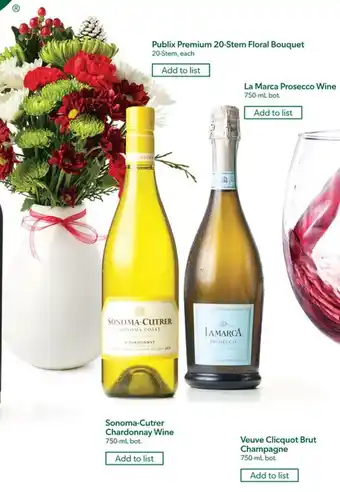 Publix Publix Premium 20-Stem Floral Bouquet 20-stem each, La Marca Prosecco Wine, Sonoma-Cutrer Chardonnay Wine, 750 ml., Veuve C offer