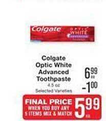 Price Chopper Colgate optic white advanced toothpaste offer