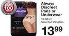 Price Chopper Always discreet pads or underwear offer