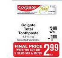 Price Chopper Colgate total toothpaste offer