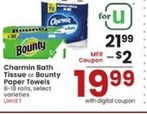 Albertsons Charmin Bath Tissue or Bounty Paper Towels offer