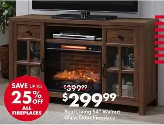 Big Lots Real living 54" walnut glass door fireplace offer