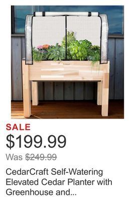 Costco Cedarcraft self-watering elevated cedar planter with greenhouse and bug cover offer