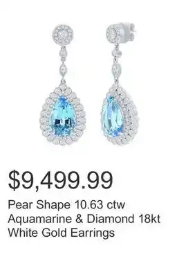 Costco Pear shape 10.63 ctw aquamarine & diamond 18kt white gold earrings offer