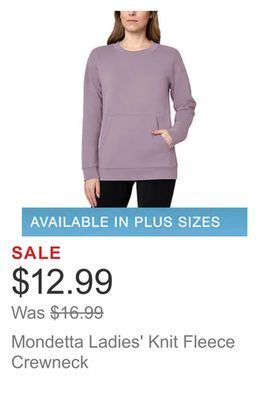 Costco Mondetta ladies' knit fleece crewneck offer