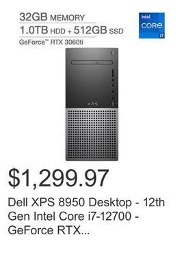 Costco Dell xps 8950 desktop - 12th gen intel core i7-12700 - geforce rtx 3060 ti - windows 11 offer