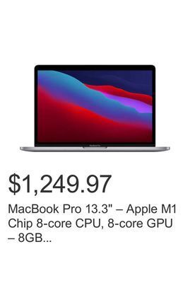 Costco Macbook pro 13.3" – apple m1 chip 8-core cpu, 8-core gpu – 8gb memory – 512gb ssd – space gray offer