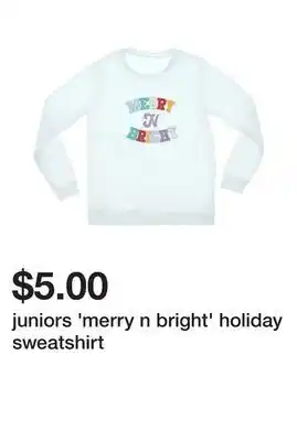 Five Below Juniors 'merry n bright' holiday sweatshirt offer