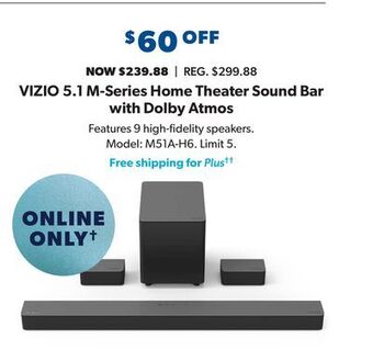 Sam's Club Vizio 5.1 m-series home theater sound bar with dolby atmos offer