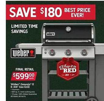 Ace Hardware Weber genesis ii e-310 gas grill offer